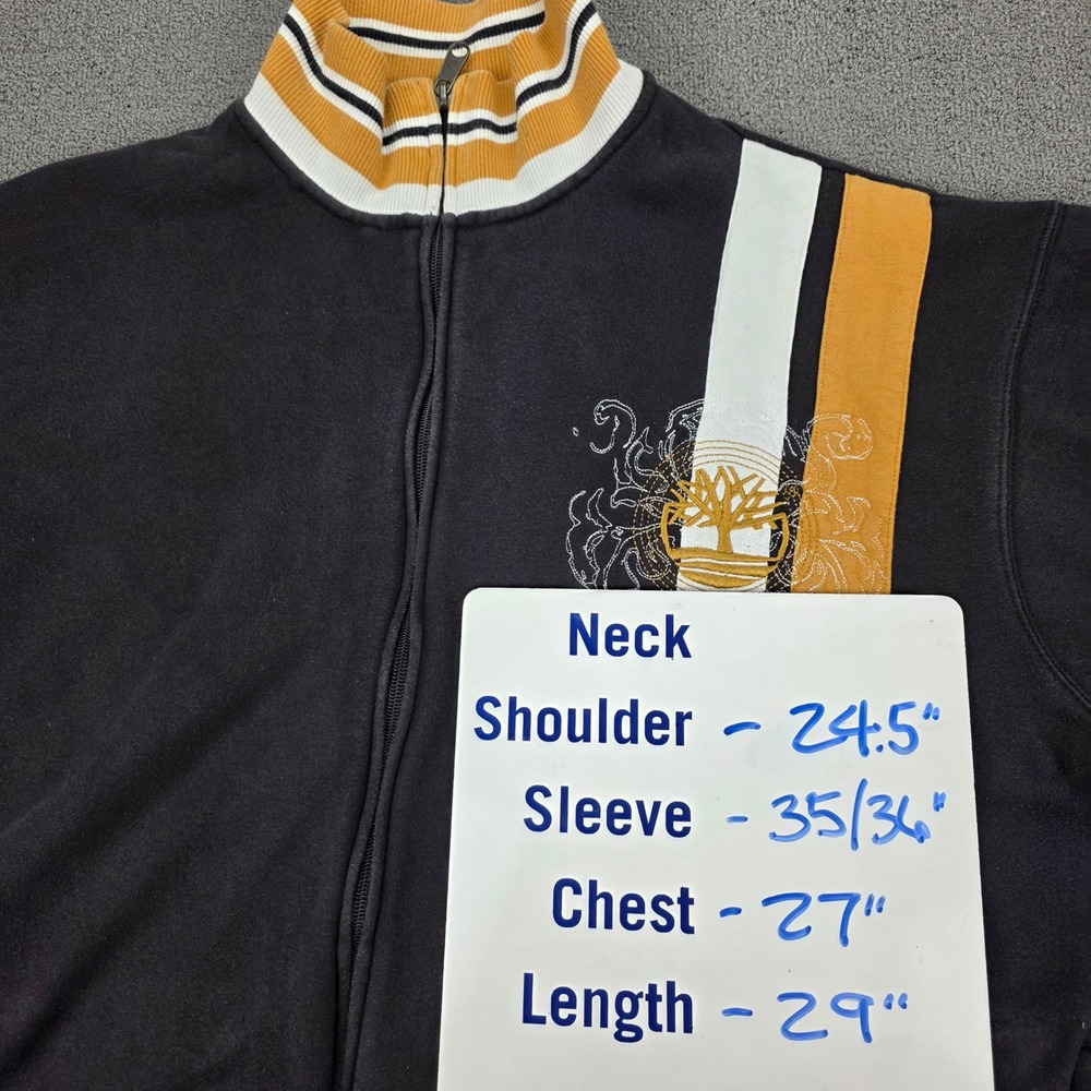 Timberland Mens XL Full Zip Track Jacket Black Yellow Graphic Stripe - Picture 7 of 7